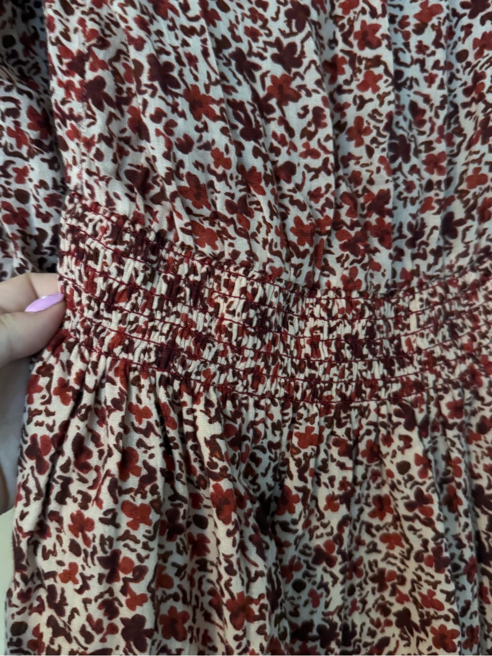 Sundry Red Floral V-Neck Blouse on Cream